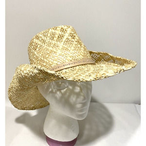 Banana Republic Woven Straw Cowboy Western Hat Unisex OS Roll Brim Leather Band